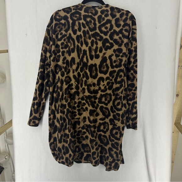 Open Front Leopard Print Long Sleeve Long Cardigan Size Medium Brown - Picture 8 of 10